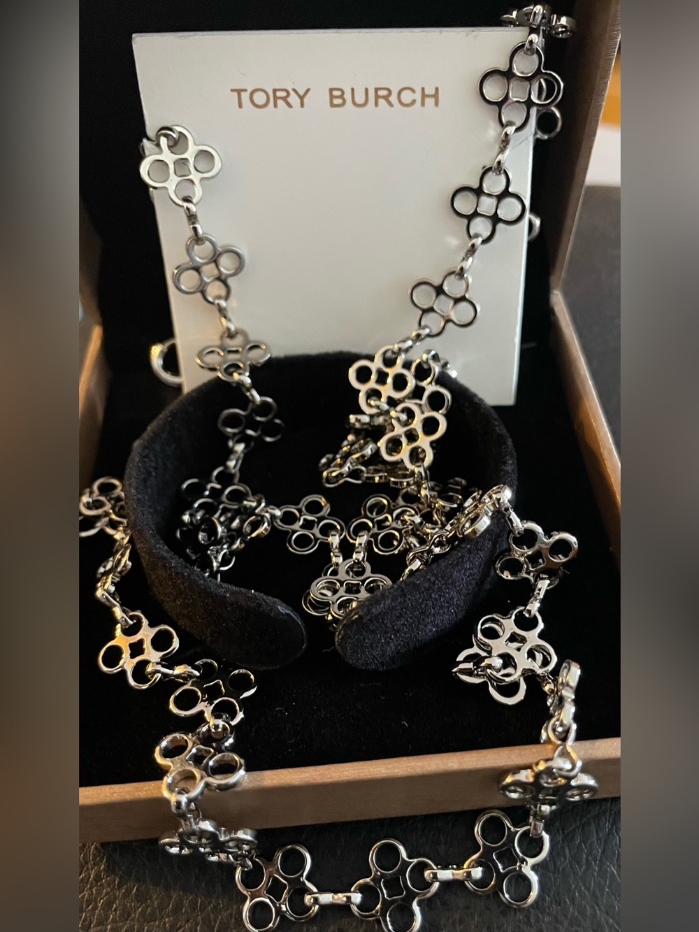 Tory Burch Polished Silver Floral-Link Necklace